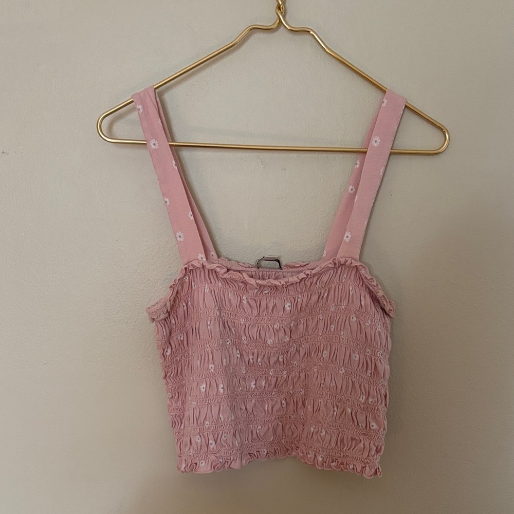 American Eagle Outfitters Pink Smocked Tank Top